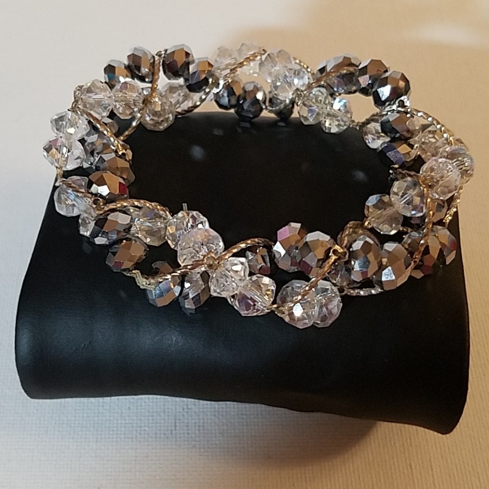Pewter Twisted Beaded Stretch Bracelet 8"